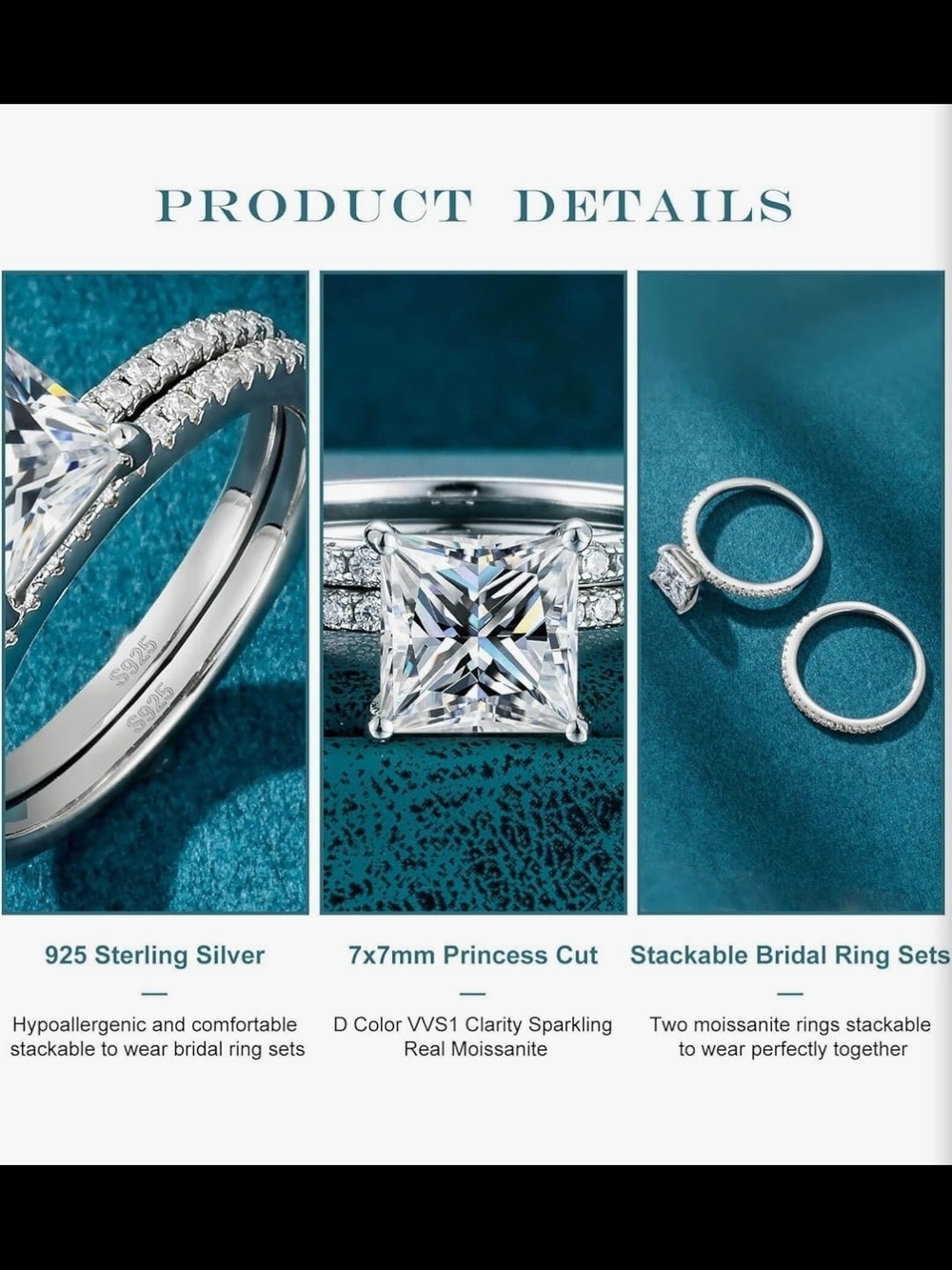2 CT Sterling Silver Princess-Cut Solitaire Ring Moissanite - Picture 4 of 8